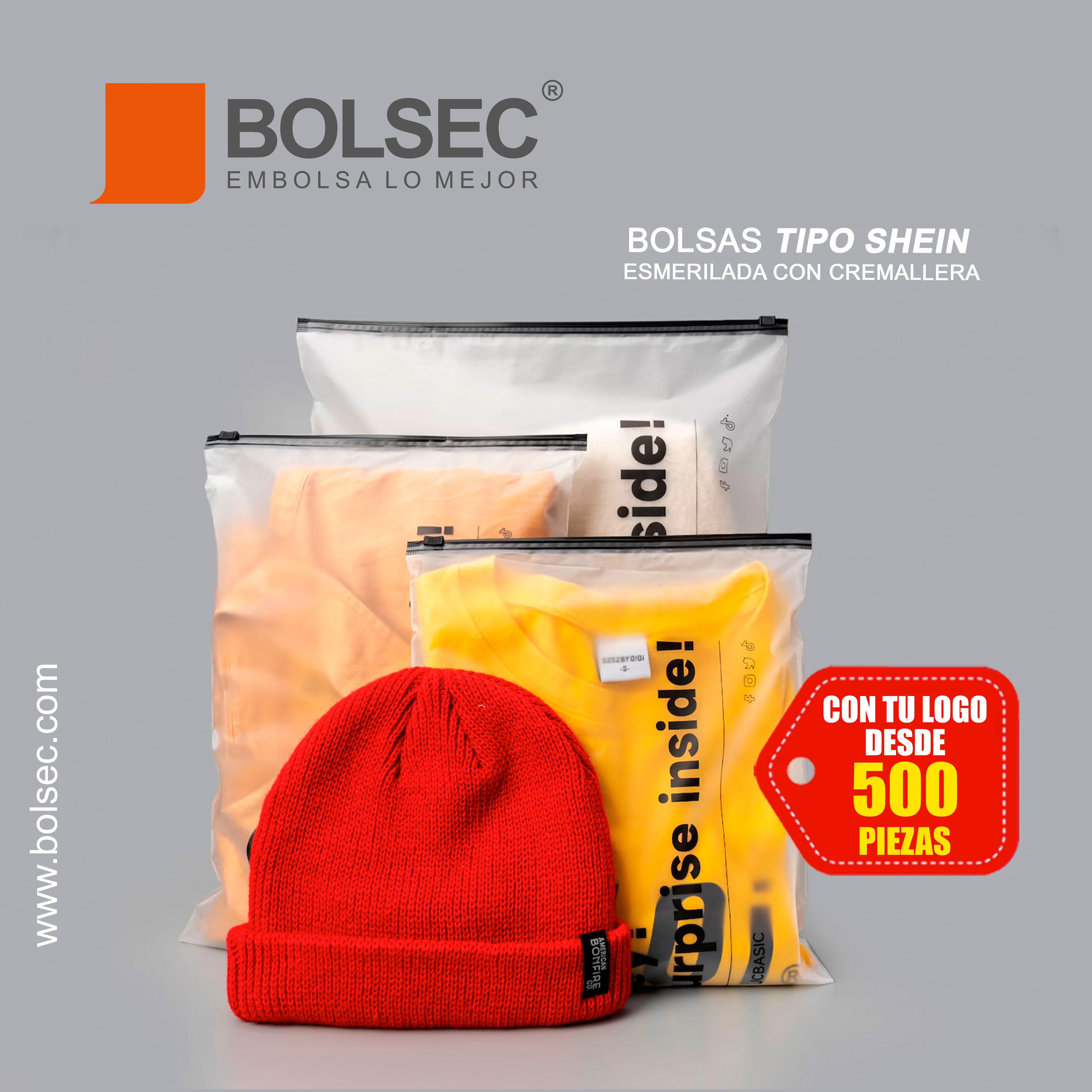 bolsas Esmeriladas con cremallera tipo shein personalizadas con tu logo en méxico